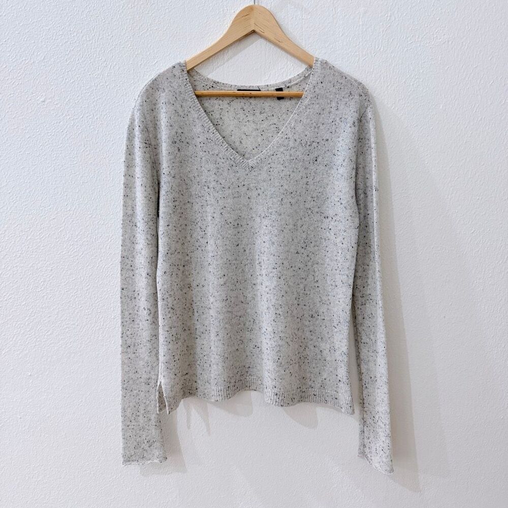 ATM Anthony Thomas Melillo Women's S Small V-Neck Speckled Gray Sweater 100% Cas